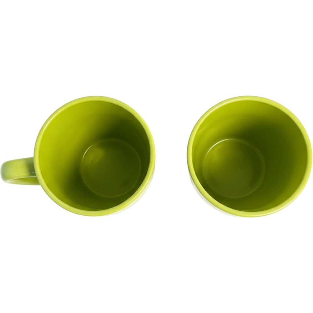 Corelle Stoneware Mugs Set of 2 Lime Green Chartreuse Coffee Cups Made in China